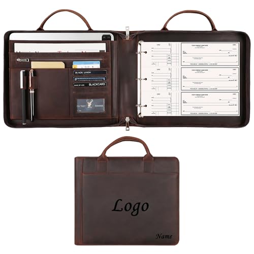 Personalized 3 Ring Check Binder, Business Checkbook Holder Zippered, Engraved for 3 on a Page Checks, Fits 3 & 9 Holes, Dark Khaki - Custom - color: Dark Khaki, size: Custom