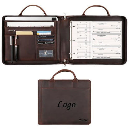 Personalized 3 Ring Check Binder, Business Checkbook Holder Zippered, Engraved for 3 on a Page Checks, Fits 3 & 9 Holes, Dark Khaki - Custom - color: Dark Khaki, size: Custom