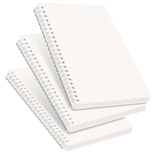 RETTACY Graph Grid Paper Notebook, 3-Pack, 160 Pages per Pack, A5 Medium Size (5.7'' × 8.3''), 100 GSM Thick Paper, Spiral-bound, Flexible Plastic Cover, for Students, Homework, Math, Engineering - color: Transparent, style: Grid