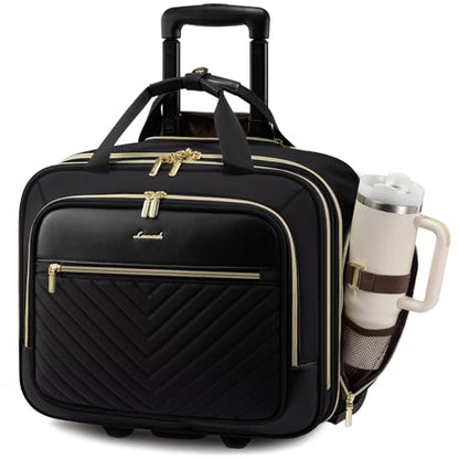 LOVEVOOK Rolling Laptop Bag Women, 17.3 Inch Laptop Briefcase with Wheels for Work Travel Business, Underseat Carry On Luggage Case,Black - color: Black