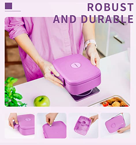 Bento Lunch Box with Kids/Adults, 5 Compartments Leakproof Lunch Container with Dressing Cup, Eco-Friendly Double Insulated Boxes, Dishwasher and Microwave Safe, BPA-Free (purple) - color: Purple