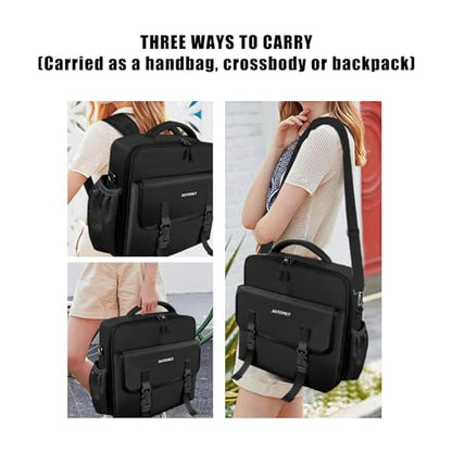 3 Ring Zipper Binder Bag for 700+ Sheets Capacity Detachable Backpack Straps & Shoulder 14 Inch Laptop for and Office（Black - color: Dark Black