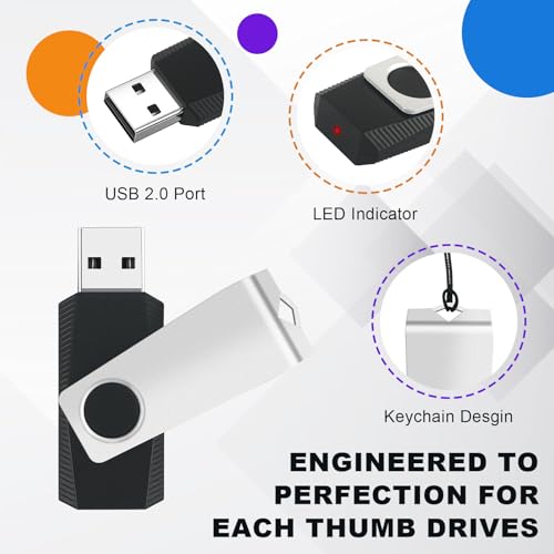 4GB USB Flash Drive 10 Pack, Swivel Memory Stick Thumb Drives with Lanyards, Portable Photo Stick Jump Drives Pendrive Zip Drive USB Key with LED Indicator for Data Storage Office Business Students - size: 4GB