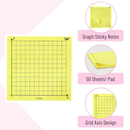 Mr. Pen- Graph Sticky Notes, 3x3 Inch, 6 Pads, 50 Sheets/Pad, 300 Sheets | 6 Grid Designs, Bright Colors, Square Graph Paper Notes, Grid Sticky Note Pads for Math, Study, Journals, Planners - color: Bright