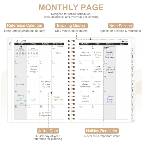 Planner 2026-2027, Weekly and Monthly Academic Year Calendar Planner, July 2026 - June 2027, Daily Agenda Book for Office School Supplies, A5(6.3'' x 8.5'') - color: C-Beige, size: 6.3"x8.5"(Jul 2026-Jun 2027)