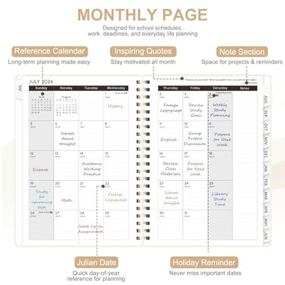 Planner 2026-2027, Weekly and Monthly Academic Year Calendar Planner, July 2026 - June 2027, Daily Agenda Book for Office School Supplies, A5(6.3'' x 8.5'') - color: C-Beige, size: 6.3"x8.5"(Jul 2026-Jun 2027)