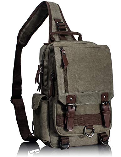 Leaper Retro Canvas Messenger Bag — Unisex Crossbody Shoulder Sling Bag for Travel, Work & Daily Use - color: Army Green, size: Medium
