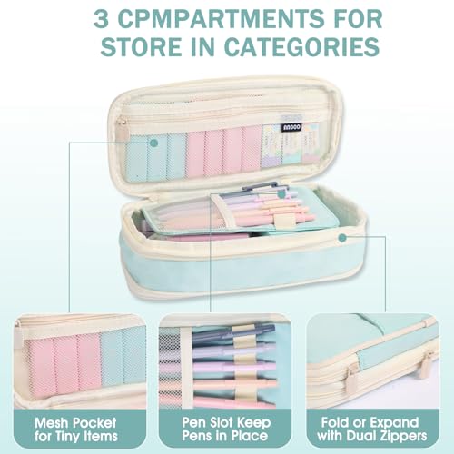 Aesthetic School Supplies with Cute Pencil Case, 12x Pastel Mechanical Pencils 0.5 & 0.7mm with 720x HB Leads, 4x Erasers and 1x Sticky Note, Suitable for Writing, Drafting Drawing Sketching(blue) - color: Blue