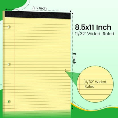 3 Hole Legal Pad 8.5 x 11, 6 Pack Yellow Note Pads, Notebook Paper Wide Ruled, Writing Paper Pads, Notepads with Binder Holes, Lined Paper 8.5x11, Ideal for School, Home, Office, 30 Sheets/Pack - style: 6 Pack-30 Sheets/Pad-Yellow