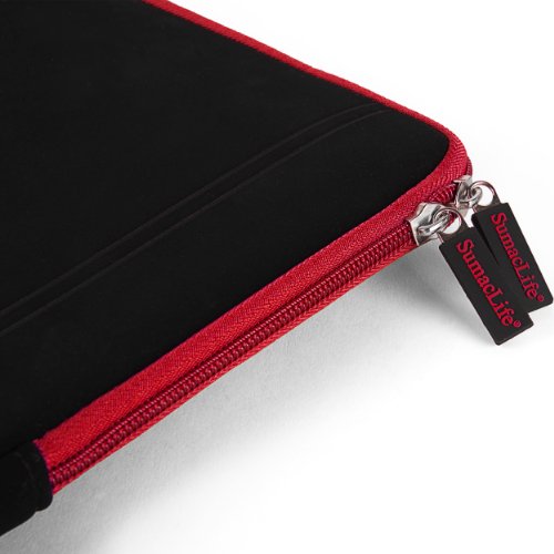 Thick Cushion Padding Scratch Water Resistant Accessory Pocket 13 inch Laptop, Chromebook Sleeve Bag - color: Black Red