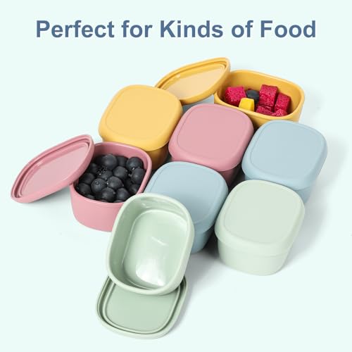 6 pcs 7 oz Silicone Snack Containers for Kids Small Food Containers with Lids, Fruit Containers for Lunch, Stackable Lunch Containers for Kids, Daycare, School and Travel - size: 7oz-6pcs