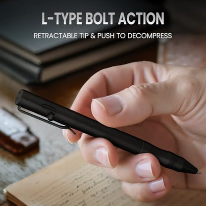 Origin-Joy Brass Bolt Action Pen Set, Heavy Duty EDC Copper Metal Tactile Turn Pen With Gel Ink Refills (Black & Nickel White) - color: Black & Nickel White