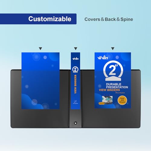 3 Ring Binder 2 Inch, ViVin Sturdy 2"-Round Ring Binder with 2 Interior Pockets, Clear View Cover, PVC-Free, Fits 400 Sheets of 8.5'' x 11'' Paper, Office Home School (6 Pack, Black) - color: Black, size: 2 Inch, style: 6 Pack