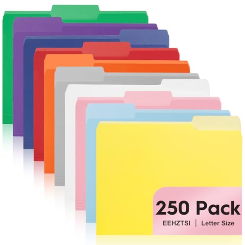 250-Pack Color File Folders, 1/3 Cut Tab, Assorted 10 Colors Letter Size Manilla Folder for School/Office/Classroom - color: 10-colors, size: 250-Pack