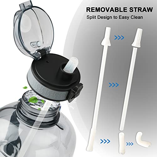 GEMFUL 3 Liter Water Bottle with Straw Time Marker 100oz Water Jug with Straw 2 Pack