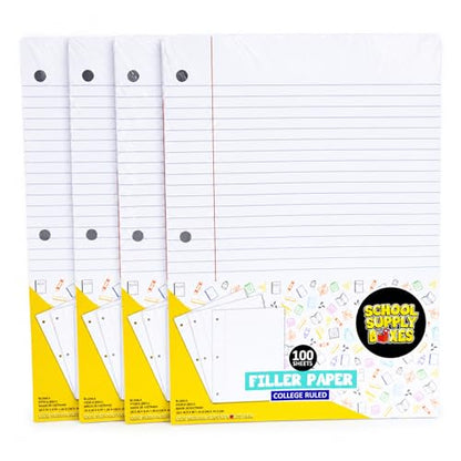 School Supply Boxes | College-Ruled Loose Leaf Paper | 24 Pack | 100 Sheets Per Pack, 3-Ring Binder Compatible - color: College-Ruled, size: 24 Pack
