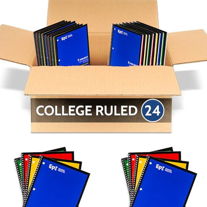 EPI Spiral Notebook | 5 Subject - College Ruled - 180 Sheets, Durable Spiral Binding | 10.5 x 8 in | Classroom Supplies | School, Office, Note Taking, Journaling - 24 Pack - size: Pack of 24, style: 5 Subject - College Ruled