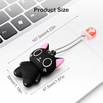 USB Flash Drives,BORLTER CLAMP Cute Flash Drive,32GB 64GB Cartoon Cat High Speed Memory Thumb Stick USB2.0 Animal Drive Character Data Storage Gift USB Disk Pendrive with Key Chain - size: 64GB
