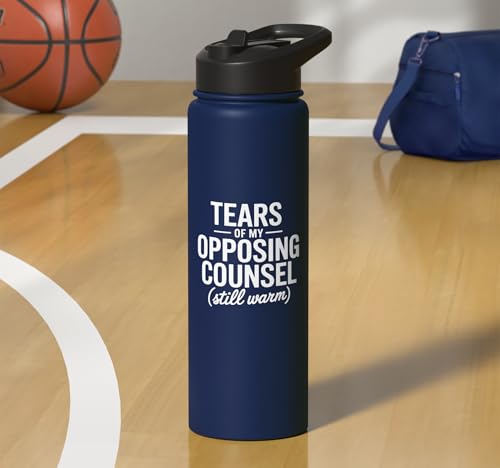 Tears of My Opposing Counsel Funny Lawyer Graduate Stainless Steel Insulated Water Bottle - color: Navy Blue