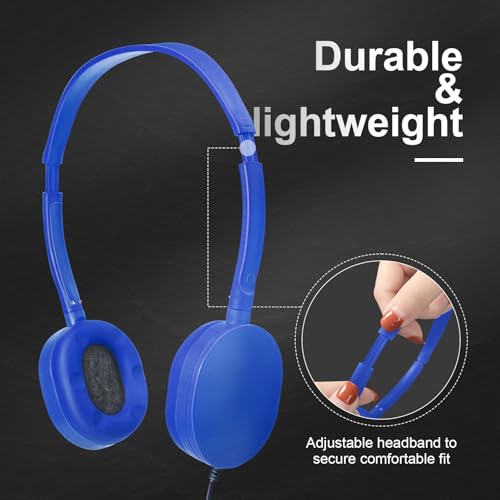 Flutesan 30 Pack Wired Headphones, Adjustable On Ear Headphones with Stereo, Earbuds for Schools, Laptop, Travel, Plane, Tablet - color: Blue