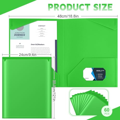 Henoyso 60 Pack Plastic Folders with Clear Front Pockets Bulk Heavy Duty File Folders with 2 Pockets and Card Slot for Student Teacher Back to School Supplies Office Presentation (Fruit Green) - color: Fruit Green