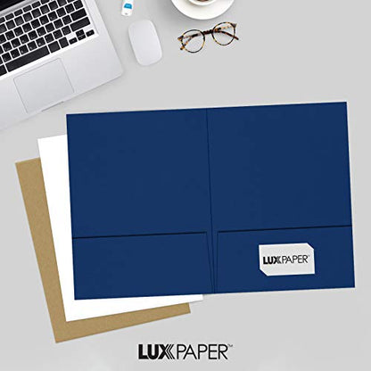 LUXPaper 9" x 12" Presentation Folders | Two Pocket | Navy Blue | 100lb. Cover | 10 Qty - color: Navy