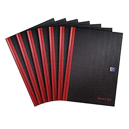 Oxford Black n' Red A4 Hardback Casebound Notebook, Ruled, 192 Page, Pack of 7 - size: A4, style: Pack 7