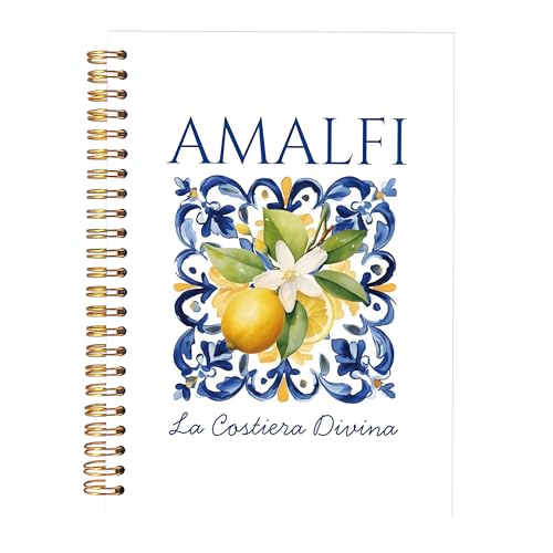 KAOWT Blue and White Amalfi Coast Italian Lemon Notebook Journal, Mediterranean Tile Notebooks for Note Taking, Coastal Beach Ocean Journal, Botanical Lemon Hardcover Spiral Notebook 5.5x8.3in - color: Summer notbook-Lemon