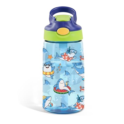 Shark 14oz Water Bottle with Straw – Leakproof BPA-Free Plastic Pop-Up Spout, Reusable Leak-Proof Travel Bottle for Outdoor Sports - color: Shark1