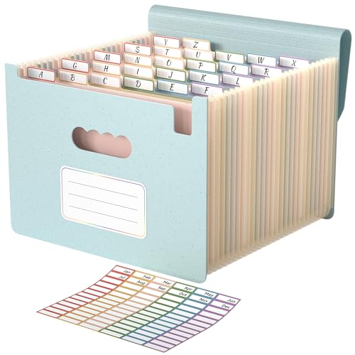 ABC life 26 Pockets Accordion File Organizer, High Capacity Expanding File Folder for Letter A4 Size, Portable Document Holder with A-Z Tabs for Tax Receipt, Teacher & Home Office - Dusty Blue - color: Dusty Blue