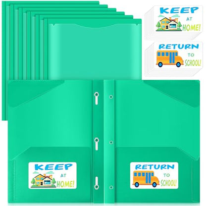 Henoyso 24 Set Take Home Folders with Clear Front Pocket, School-to-Home Communication Folder Bulk for Back to School Classroom, Heavy Duty Plastic Parent-Teacher Homework Folders (Green) - color: Green