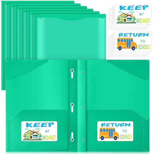 Henoyso 24 Set Take Home Folders with Clear Front Pocket, School-to-Home Communication Folder Bulk for Back to School Classroom, Heavy Duty Plastic Parent-Teacher Homework Folders (Green) - color: Green
