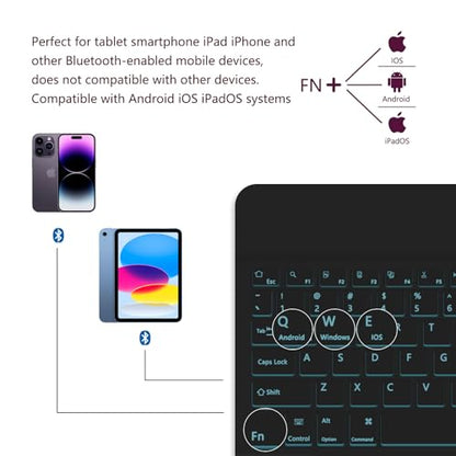for Bluetooth Keyboard, Cute Tablet Stand Adjustable & Foldable, 7-Color Wireless Rechargeable Keyboard for iPad, iPad Pro/Mini/Air， Samsung Xiaomi Tablets, etc - Black - color: B-Backlight Keyboard-Black