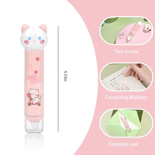 9Pcs Pink Cute Cat Stationery Gifts Set School Supplies Kawaii Japanese Stationery Christmas Birthday GIFS Includes Pencil Sharpener Highlighter Correction Tape Pens Ruler for Office School Supplies - style: 9pcs pink cute cat