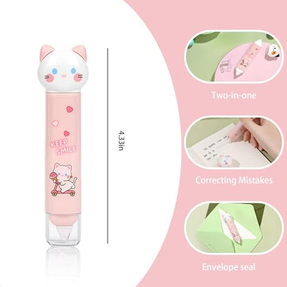 9Pcs Pink Cute Cat Stationery Gifts Set School Supplies Kawaii Japanese Stationery Christmas Birthday GIFS Includes Pencil Sharpener Highlighter Correction Tape Pens Ruler for Office School Supplies - style: 9pcs pink cute cat