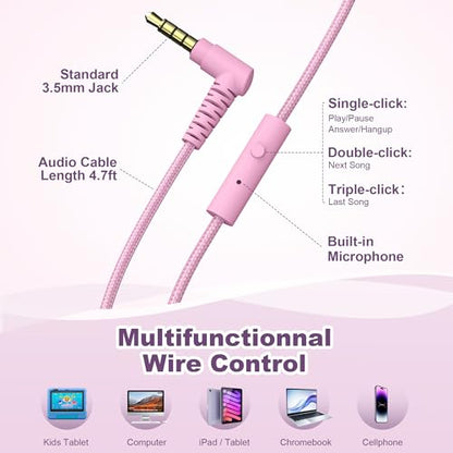 Kids Headphones, Wired Headphones for Kids On Ear with Microphone, 93dB Volume Limiter Headphone for Girls Boys, Foldable Lightweight Headphone for School Learning & Entertainment, Pink Purple - color: Pink Purple