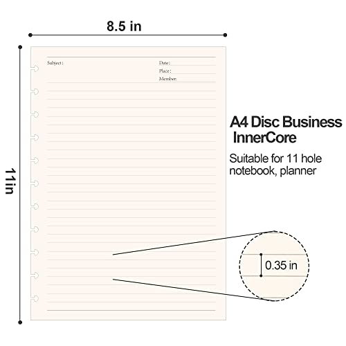 Discbound Notebook Refills for 11 Discs Notebooks 8.6 in x 12 in Letter Size 120 Sheets Multi-Subject Project Lined Pages Customizable Removable Pages(100 GSM) Heavyweight Planing Paper - color: White Refills, size: Large