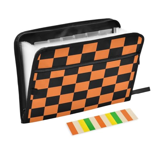 ALAZA Black Orange Checkered Plaid Halloween Expandable Filing Folder Storage Organiser Box Files, 13 Pockets Zip Filing Folders for Home or Office Documents - color: Multicolored24