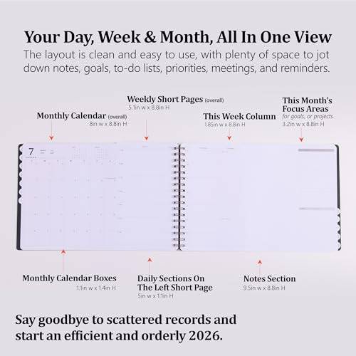 Leanga 2026 Planner, Dated Weekly & Monthly Calendar Planner with Goal Setting and Habit Tracker for Student and Teacher, for Life and Work-13-1/2" x 9",Hardcover, Large Desk Agenda-Black - color: Black