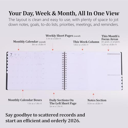 Leanga 2026 Planner, Dated Weekly & Monthly Calendar Planner with Goal Setting and Habit Tracker for Student and Teacher, for Life and Work-13-1/2" x 9",Hardcover, Large Desk Agenda-Black - color: Black
