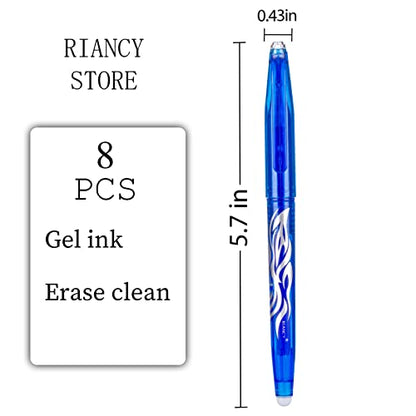 Blue Erasable Gel Pens Fine Point Pen Erasable Gel Ink Pen 0.5mm, Rolling Ball Pens with Eraser,Blue Erasable Pens for Adults Kids Students School Office Stationary Supplies Gifts 8PCS - color: Blue