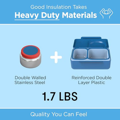 Omie OmieBox UP bento Box for Kids | Insulated Lunch Box | Leak Proof Vacuum Insulated Thermal Food jar | Cooler ice Pack | 2 Compartments (Cosmic Blue) - color: Cosmic Blue