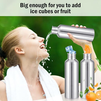 Lemecima 4 Pack 34oz Uninsulated Single Walled Stainless Steel Sports Water Bottle with Handle 304 18/8 Stainless Steel Camping Water Bottle for Cyclists Runners Hikers Beach Goers Picnics Camping
