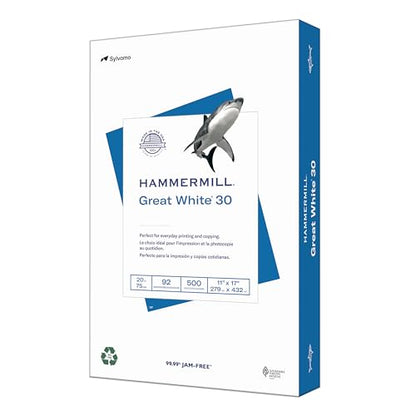 Hammermill Printer Paper, Great White 30% Recycled Paper, 11 x 17 - 1 Ream (500 Sheets) - 92 Bright, Made in the USA, 086750 - size: 1 Ream | 500 Sheets, style: Ledger (11x17)