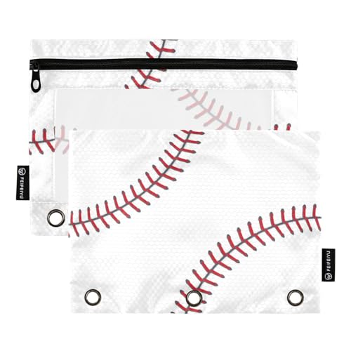 Baseball Pencil Pouches for 3 Ring Binder2 Pack | Ring Binder Pencil Case With Zipper Reinforced GrommetsPencil Bags for Office Organizers - color: Baseball