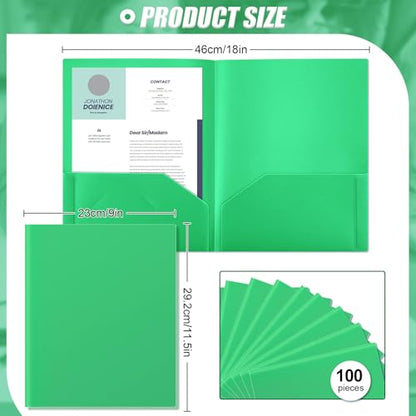 Gueevin 100 Pack Plastic Folder with Pockets, 2 Pocket Folders, Plastic Glossy Folders Fit Letter Size Paper, Heavy Duty Durable File Folder with Business Card for Home Office School (Green) - color: Green