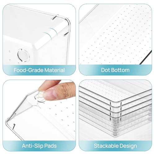 Vtopmart 4 Pack 15" X 6" Kitchen Drawer Organizers, Clear Plastic Drawer Organizer Tray, Storage Bins for Flatware, Silverware, Utensil, Cutlery