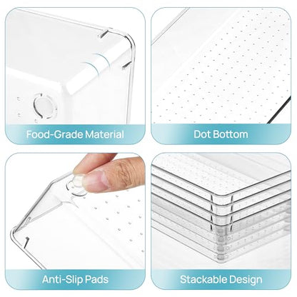 Vtopmart 4 Pack 15" X 6" Kitchen Drawer Organizers, Clear Plastic Drawer Organizer Tray, Storage Bins for Flatware, Silverware, Utensil, Cutlery