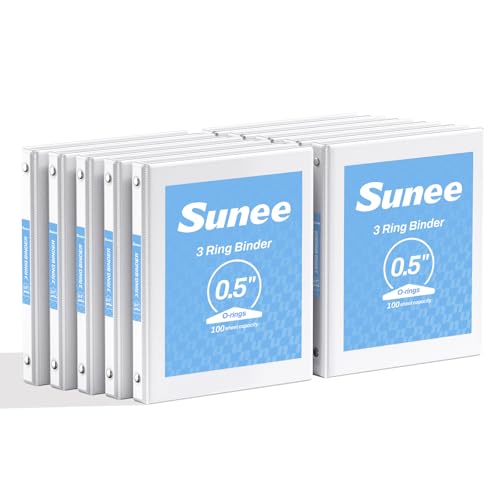 SUNEE 1/2 Inch Binders 3 Ring 10 Pack Bulk, PVC-Free Clear View Half Inch Binders (Fits 8.5x11 Inches) for School, Office & Home Use, White - color: White, size: 0.5 Inch, style: 10 Pack