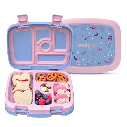 Bentgo Kids Prints Leak-Proof, 5-Compartment Bento-Style Kids Lunch Box - Ideal Portion Sizes for Ages 3-7, Durable, Drop-Proof, Dishwasher Safe, & PFAS & BPA-Free Materials (Lavender Galaxy) - color: Lavender Galaxy